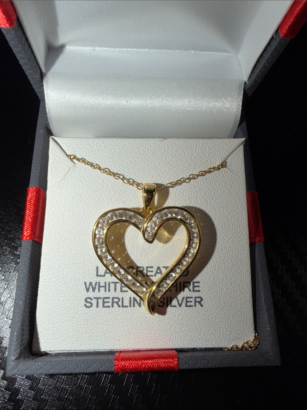 Gold Heart Pendant Necklace with Clear Accent Stones - Picture 3 of 5